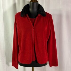 NWT Norton McNaughton Red & Black Detachable Faux Fur Layered Sweater Set